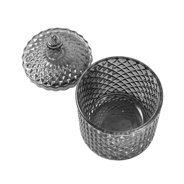 Crystal Glass Grey Dome Shape Sugar Bowl Candy Jar with Lid R - 9cm ; H - 10 cm