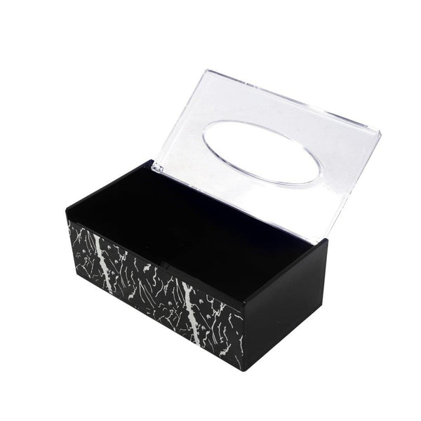 Premium Quality Black Silver Thunder Design Acrylic Rectangular Tissue Box Napkin Holder 12*22*8 cm