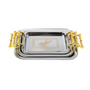 Deco Silver Metal Rectangular Serving Tray Set of 3 Pcs 36*25.5/22.5*23/28*19 cm