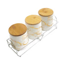 Abstract Print Ceramic Canister Set of 3 Pcs with Wooden Lid and Stand 650 ml/180 ml
