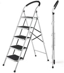 Kitchen Ladder Folding 5 Step Stool with Wide Anti-Slip Pedal