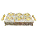 Engraved Deco Gold Candy Box Nuts and Chocolates Serving Tray 2 Compartments with Lid 23.5*40 cm