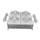 Engraved Deco Silver Candy Box Nuts and Chocolates Serving Tray 2 Compartments with Lid