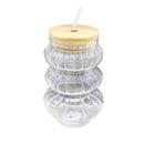 Wooden Lid Striped Glass Jars with Straw 12*6 cm