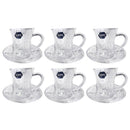 Lead Free Glass Tea Cup and Saucer Set of 12 Pcs 6.5*8.5/12*2.5 cm