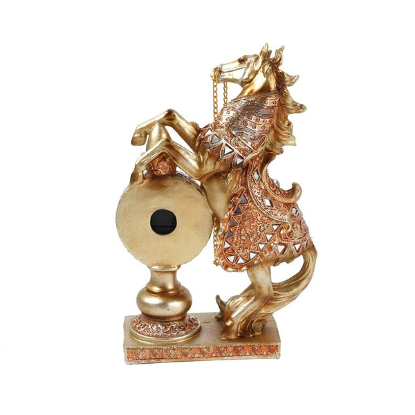 Sculpture Statue Resin Figurine Horse Deco Clock Metallic Gold Color 25*16*6.5 cm