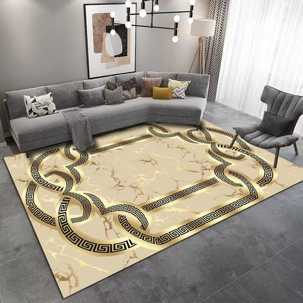 Stylish Keychain Design Machine Woven Indoor Area Rug Carpet Metallic Gold with Greek Key Design Border 200*300 cm