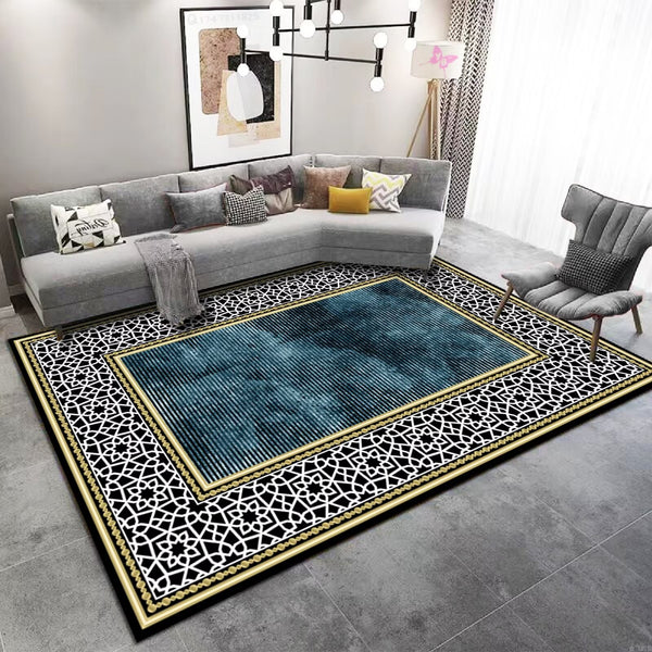 Alonso Modern Artistic Design Machine Woven Indoor Area Rug Carpet Turquoise with Embroidery Frame Border 160*230 cm