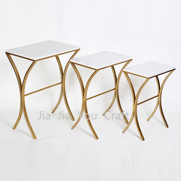 Rectangular Metal Accent Nesting Coffee Table with Marble Top and Abstract Design Body Set of 3 Pcs 33*48*62;28*42*56;24*36*50 cm