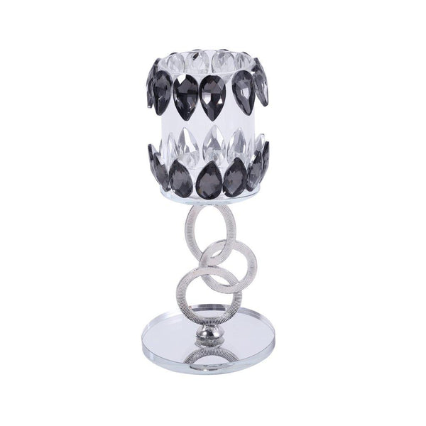 Home Decor Crystal Glass Black Silver Table Top Candleholder 26.5 cm