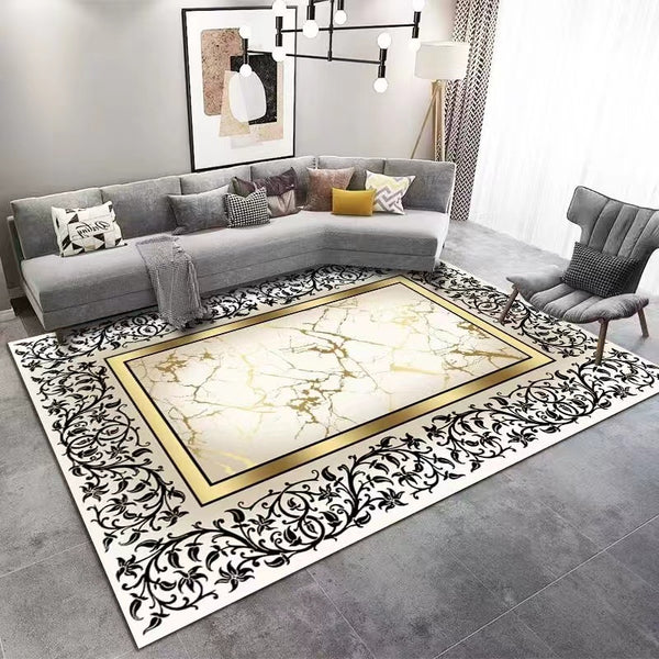 Glamos Metallic Gold Floral Machine Woven Indoor Area Rug Carpet with Royal Abstract Border 200*300 cm