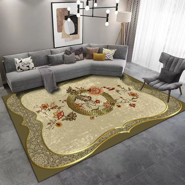 Exclusive Luxury Floral Roman Medallion Machine Woven Indoor Area Rug Carpet Royal Cream with Floral Print Border 200*300 cm