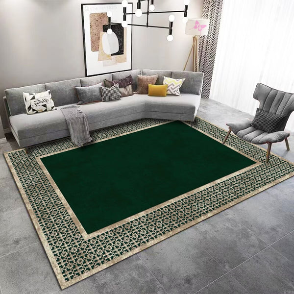 Alonso Modern Artistic Design Machine Woven Indoor Area Rug Carpet Bottle Green with Embroidery Frame Border 200*300 cm
