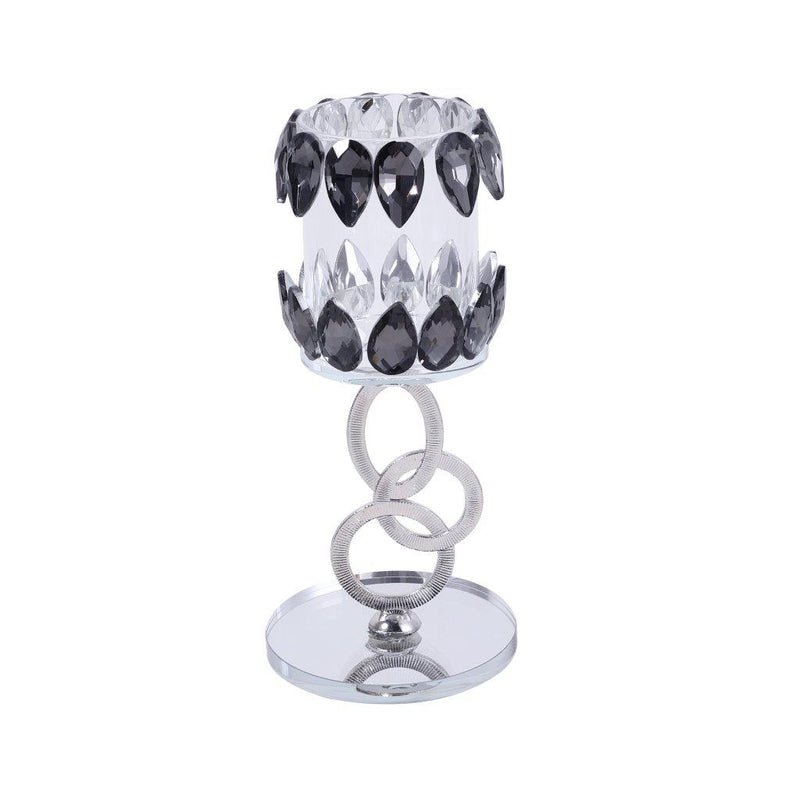 Home Decor Crystal Glass Black Silver Table Top Candleholder 23 cm