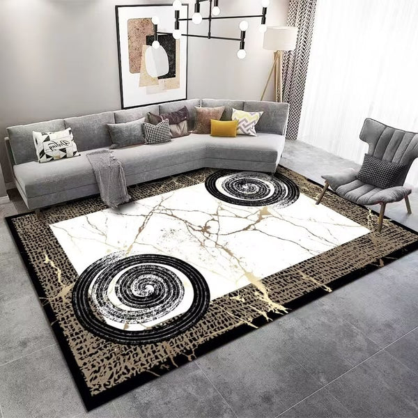 Contemporary Geometric Print Design Machine Woven Indoor Area Rug Carpet Marble White with Champagne Border 160*230 cm