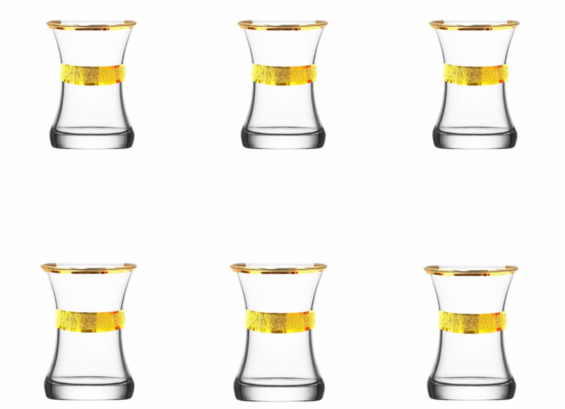 Lav Zen313 Glass Tea Cup Set 6Pcs Golden Krinkle Yaldiz 155 CC 155 ml