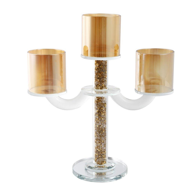 Home Decor Gold Crystal Glass Candlestick Holder 3 arms 26 cm