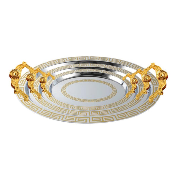 Stainless Steel Gold Plated Deco Round Serving Tray Set of 3 - Classic Homeware & Gifts"