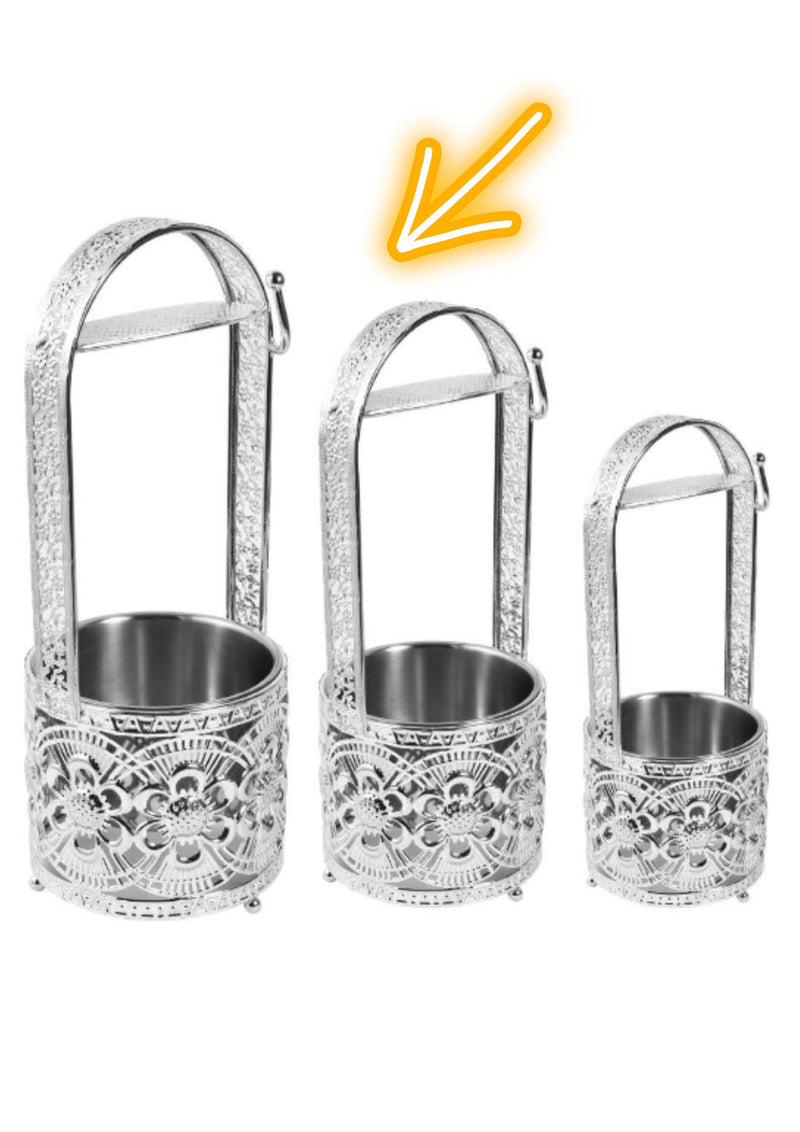 Metal Silver Charcoal Holder Basket Set 3pcs