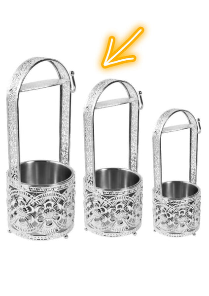 Metal Silver Charcoal Holder Basket Set 3pcs