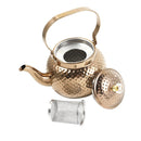 Stainless Steel Bronze Plated Hammer Grain Stovetop Tea Pot Kettle with Infuser 1.6 Litre