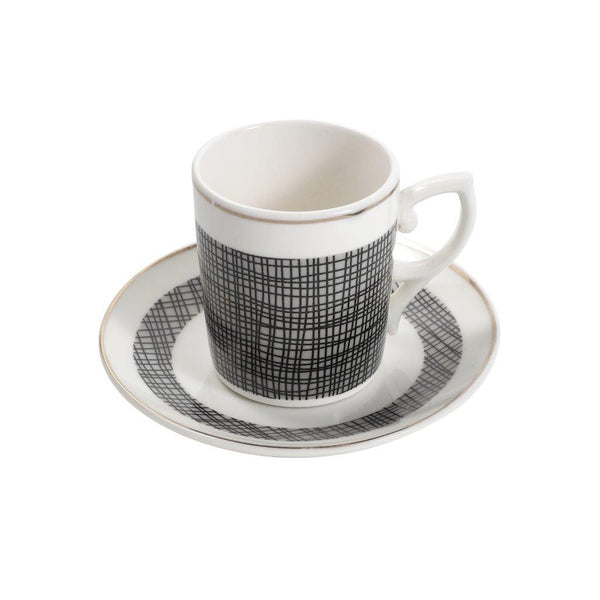 Ceramic Coffee Cup and Saucer Set of 6 pcs Abstract Design 90 ml