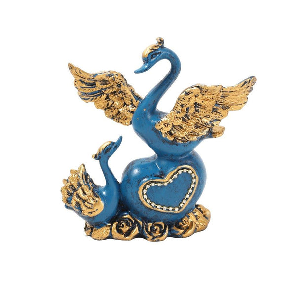 Sculpture Statue Resin Figurine Swan Pair Turquoise Gold Color 15*5*17 cm