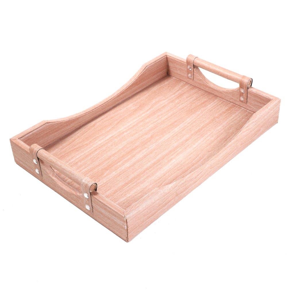 Buy Online Deco Timber Pattern Rectangle Serving Tray Set of 2 Pcs  49.5*34.2*7.5/42*29.6*7.5 cm
