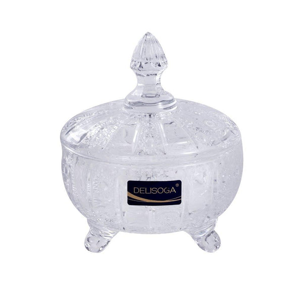 Crystal Glass Footed Sugar Bowl Candy Jar with Lid 12*14 cm