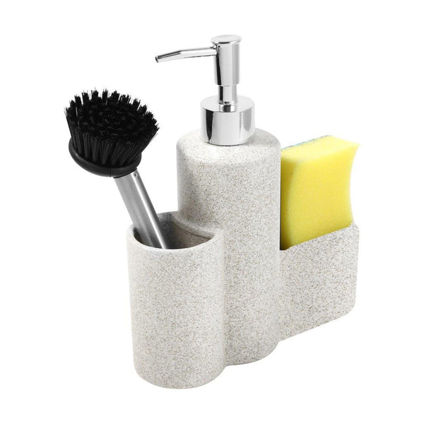 Ceramic Kitchen Soap Dispenser with Sponge and Dishwashing Brush 11*5.5*21 cm
