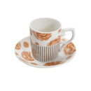 Ceramic Coffee Cup and Saucer Set White and Rose Gold 6 Pcs Abstract Floral Design Set 90 ml