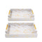 Deco White Gold Marble Pattern Rectangle Serving Tray Set of 2 Pcs Metal Handles 41.5*30*5.5/48.5*35*5.5 cm