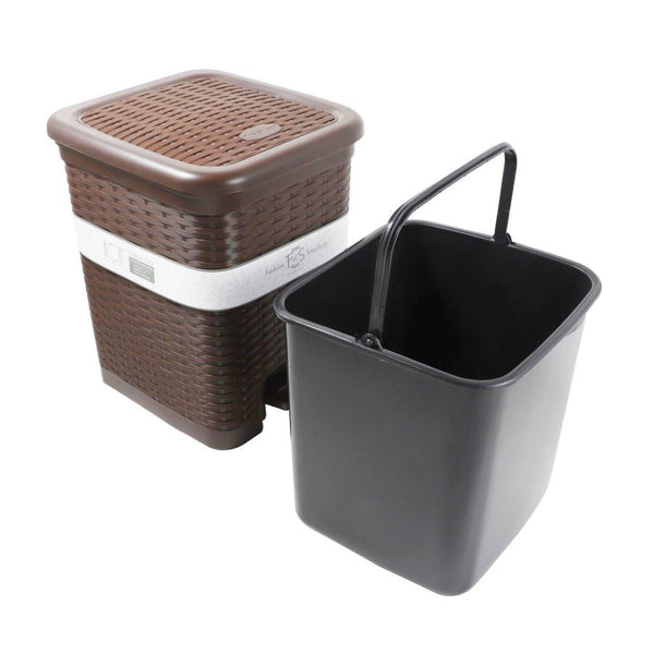 Rattan Style Multicolor Pedal Rubbish Bin Plastic Waste Bin Trash Bin for Home Kitchen Office 23*21*27.5 cm
