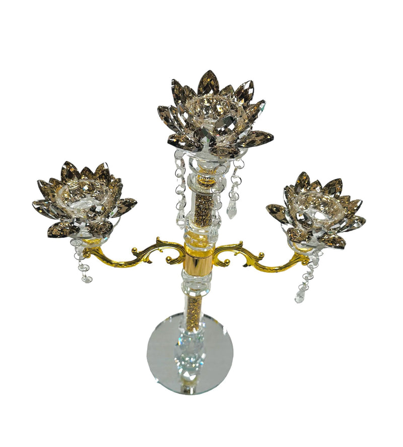 Home Decor Crystal Glass Gold Candlestick Holder 3 arms 42 cm