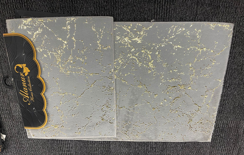 Soft Cotton Non Slip Gold Thunder Rectangle Abstract Design Bathmat Set of 2 Big - 96*60 small 50*60