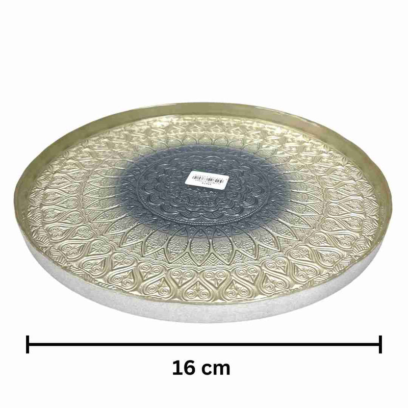 Glasscom Engraved Design Dinner Plate - Champagne and Blue - 16 cm - Classic Homeware