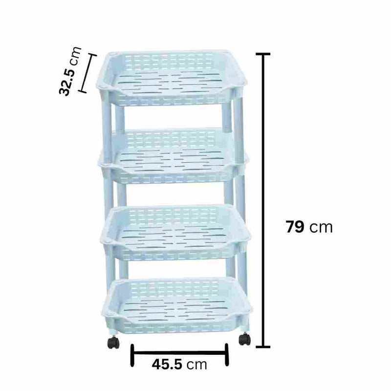 Kitchenware Fruit and Vegetables Trolley Rack with Roller Wheels Multi Layer 4 Tier 45.5x32.5x79 cm