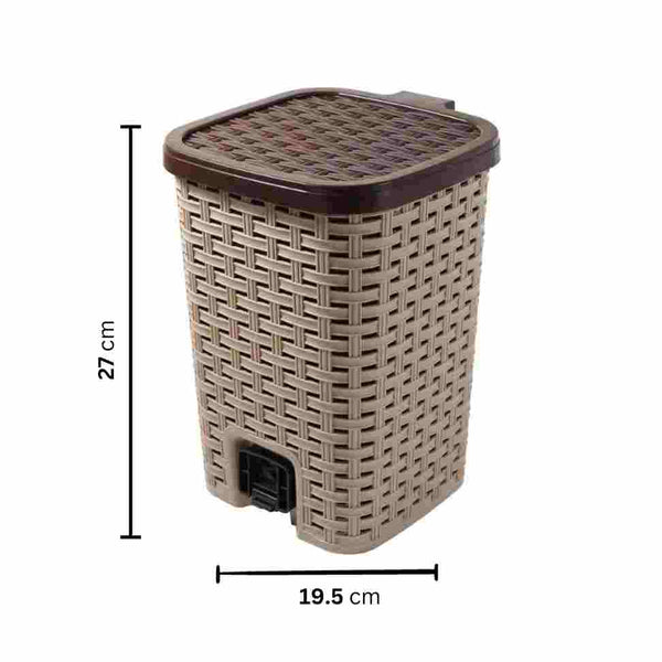 Rattan Style Pedal Rubbish Bin Plastic Waste Bin Trash Bin for Home Kitchen Office 19.5*27CM 5.5 Litre
