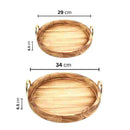 Deco Timber Pattern Round Serving Tray Set of 2 Pcs Metal Handles 34*34*6.5/29*29*6.5 cm