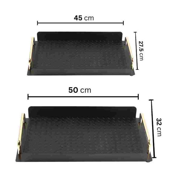 Deco Black Rectangle Serving Tray Set of 2 Pcs Metal Handles 45*27.5/50*32 cm