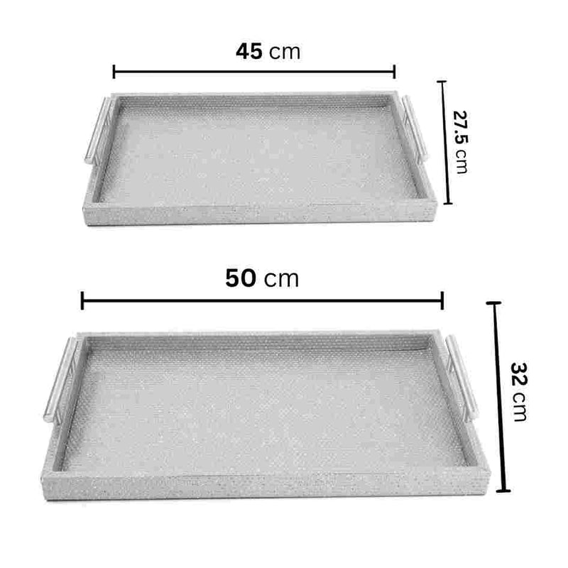 Deco Silver Rectangle Serving Tray Set of 2 Pcs Metal Handles 45*27.5/50*32 cm