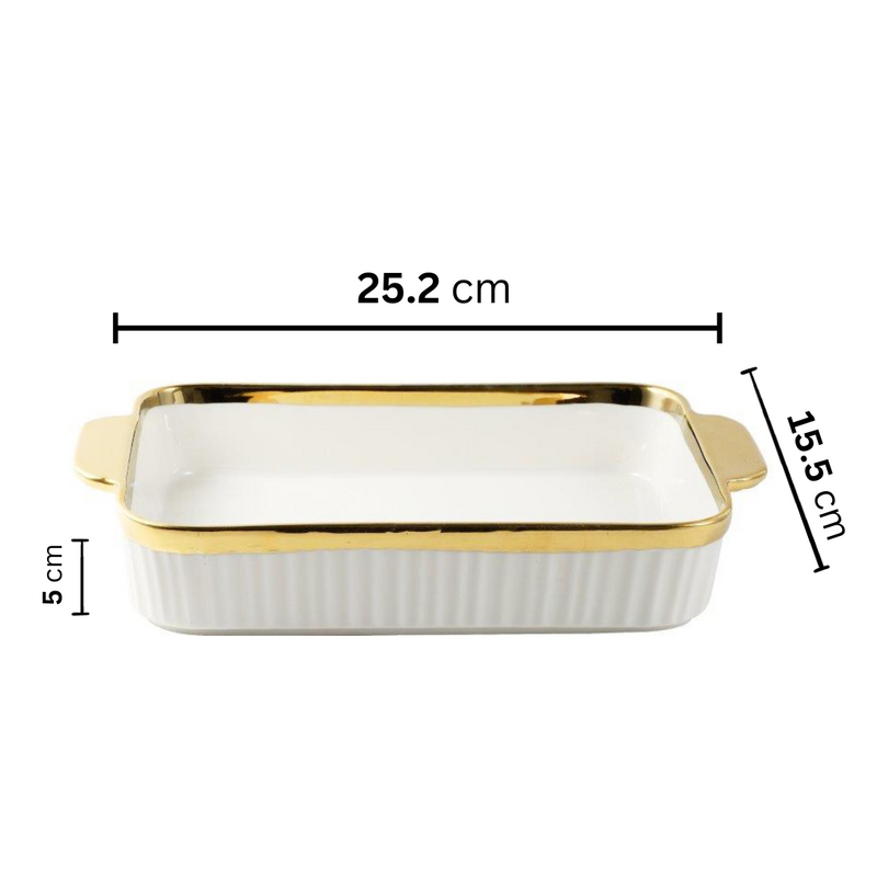 White Ceramic Gold Rim Rectangular Baking Dish 25.2*15.5*5 cm