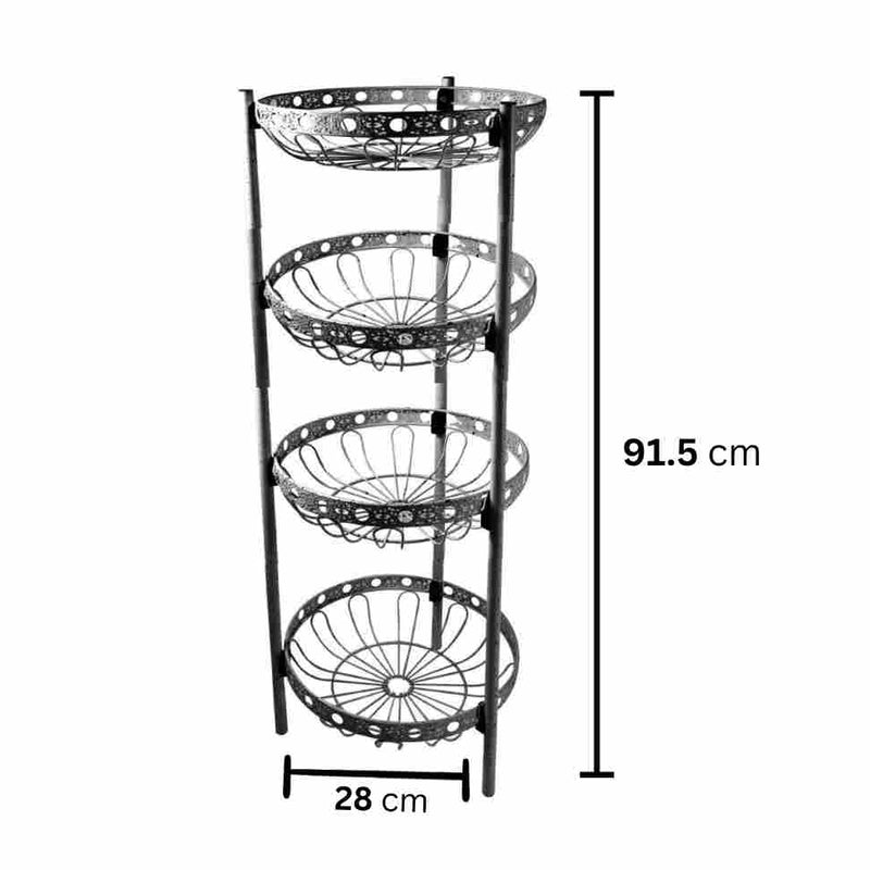 Kitchenware Black Metal Fruit and Vegetables Rack Fruit Shelf 4 Tier 28*28*91.5 cm