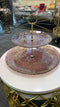 Glasscom Matte Brown Abstract Art Glass Two Tier Cake Server Gold Stand