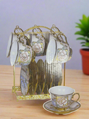 Ceramic Tea Cup and Saucer Set of 13 pcs Silver with Stand 220 ml