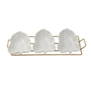 White Ceramic Serving Dipping Leaf Shape Snacks Fruits and Nuts Bowl 3 Pcs with Stand