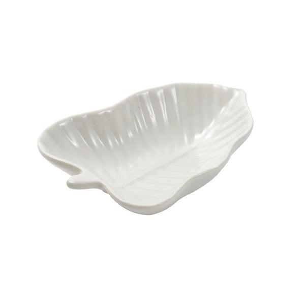 White Ceramic Serving Dipping Leaf Shape Snacks Fruits and Nuts Bowl 3 Pcs with Stand