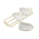 White Ceramic Serving Dipping Leaf Shape Snacks Fruits and Nuts Bowl 3 Pcs with Stand