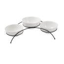 White Ceramic Fine Porcelain Serving Dipping Round Shape Snacks Fruits and Nuts Bowl 3 Pcs with Stand