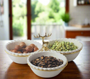 White Ceramic Serving Dipping Round Snacks Fruits and Nuts Bowl 3 Pcs with Stand 13 cm